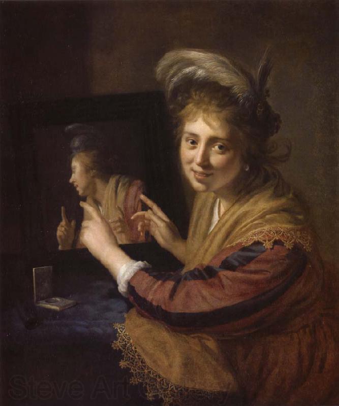 REMBRANDT Harmenszoon van Rijn Girl at a Mirror France oil painting art